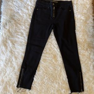 Express mid rise raw hem black skinny jeans 6